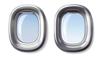 Dual Metallic Airplane Window Frames &ndash; isolated on transparent background