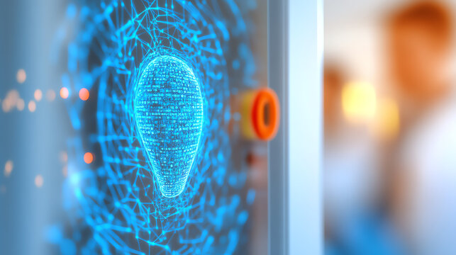 Futuristic digital interface with glowing fingerprint recognition technology showcasing biometric security innovations. - Powered by Adobe