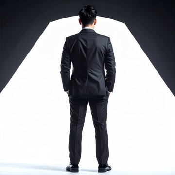 Confident Businessman Standing Tall in a Spotlight, Ready for Success.