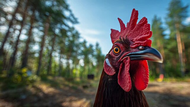 Rooster portrait in forest setting