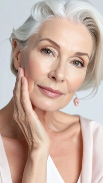 Elegant Senior Woman with Radiant Skin and Graceful Pose.