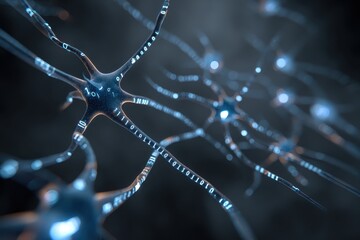 Conceptual depiction of artificial neurons highlighting their role in artificial intelligence through neural network synthesis and data processing