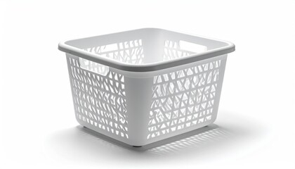 White plastic basket, open weave, square