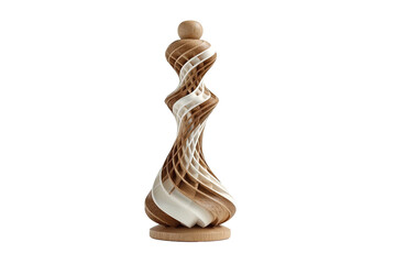 Abstract wooden sculpture with swirling cream inlay