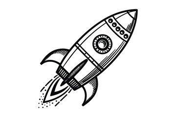 Rocket monochrome one line outline vector