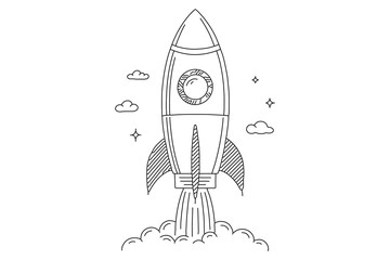 Rocket icon created with smooth one line art
