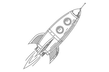 Rocket minimalist one line illustration isolated