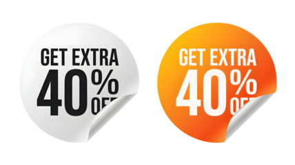 Promotional stickers offering extra 40 percent off on black and orange