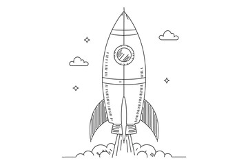 Rocket continuous one line drawing minimalist design