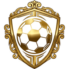  Luxury football emblem featuring a stylized soccer ball inside an ornate gold shield frame, bold modern lines
