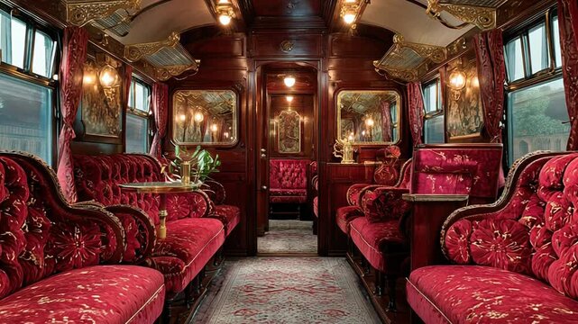 Luxurious train interior with plush seating