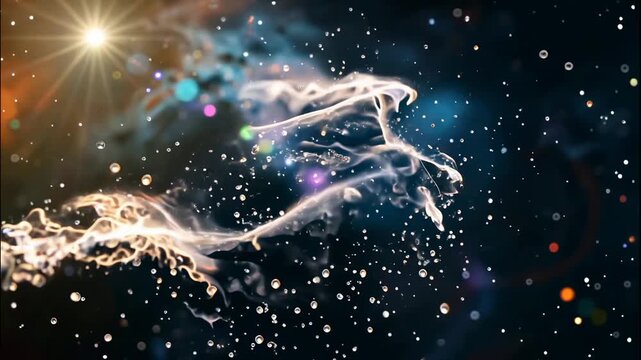 Ethereal Cosmic Flow: Glowing Particles in Space Nebula Motion Background
