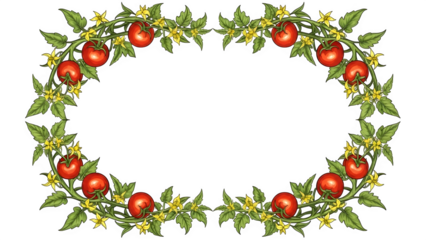 Realistic watercolor frame of tomato plants with ripe fruits isolated on transparent background