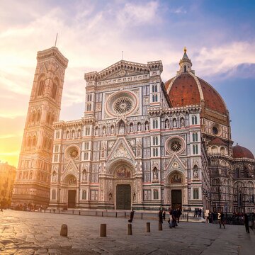 Florence Cathedral at Sunset - Duomo and Giottos Bell Tower Illuminated.