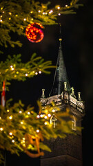 Christmas decoration and people at the christmas market in Obernai, Alsace in France on december 11th 2024