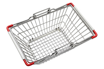 Metal Shopping Basket, Wire Shopping Basket, Chrome Grocery Basket, Empty Metal Basket, Red Handle Shopping Basket
