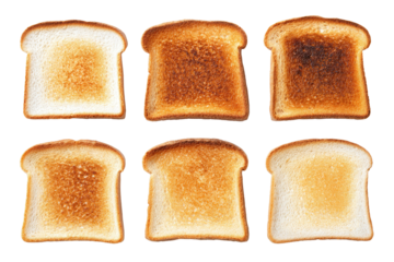 Toast spectrum six slices, light to dark, plain background