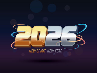 2026 New Year Text Effect with Gold and Silver Typography – Festive Celebration Design with Confetti and Light Trails