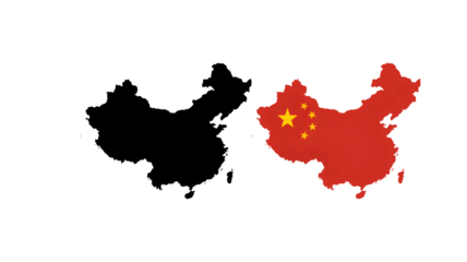 Map of China with national flag illustration on a black background