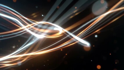 Abstract glowing light trails and particles creating a dynamic and energetic visual effect on a dark background. - Powered by Adobe