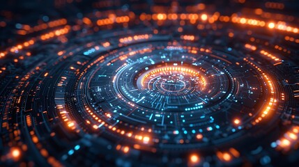 Data nodes forming rotating circular digital interface futuristic digital technology concept background high resolution stock photo