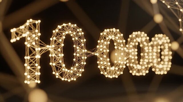 10,000" rendered with glowing, interconnected nodes and lines on a dark, digital background