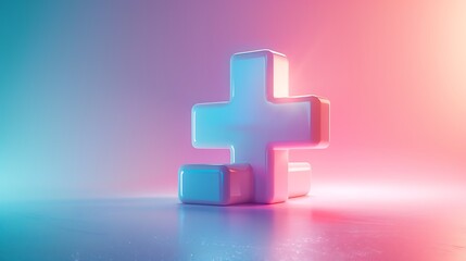 Minimal 3d medical cross floating with soft glow on gradient medical healthcare concept professional background high resolution stock photo