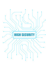 High-security digital circuit glowing in blue on a dark tech background