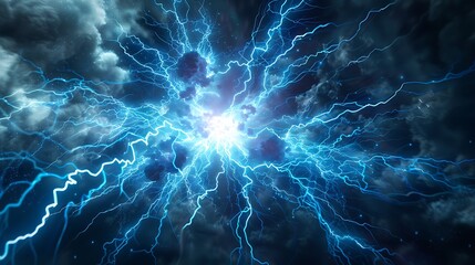Shockwave-style electricity burst spreading radial pattern powerful electric energy abstract background high resolution stock photography
