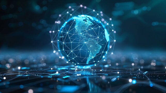 Transparent holographic globe with rotating digital connections futuristic digital technology concept background high resolution stock photo - Powered by Adobe
