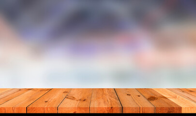 wooden board over blurred abstract background