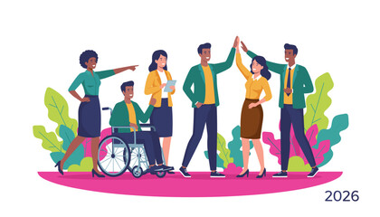 Diverse business team achieving success and inclusion through collaboration