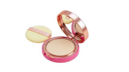 Makeup Powder Compact Open with Puff on White