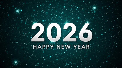 Happy new year 2026 celebration with sparkling stars on dark background