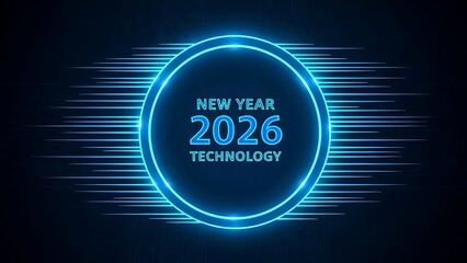 New year 2026 technology background with blue neon lights and dark theme