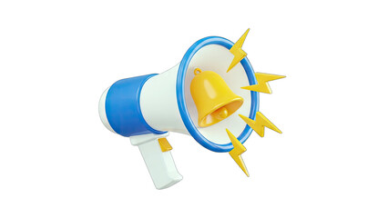 Megaphone Announcing Alert with Bell and Lightning - 3D Render