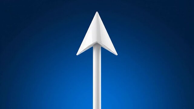 White 3D arrow pointing upwards against a vibrant gradient blue background