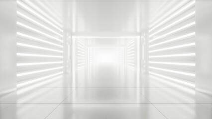 Fototapeta premium Abstract sci-fi tunnel space with neon light, modern corridor architecture, Tech or digital futuristic interior , 3d illustration