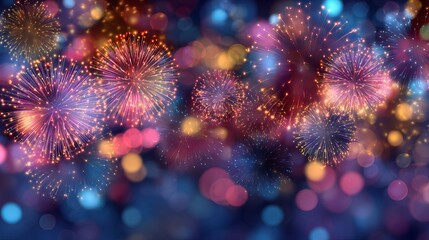 Fototapeta premium Festive new year's eve party background with sparkling lights and celebration elements for greeting cards