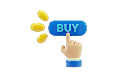 3D Hand Clicking Buy Button with Coins - Online Shopping