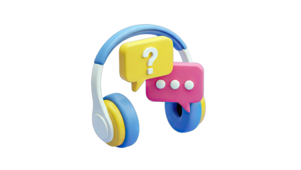 3D Headphones with Question and Chat Bubbles - Support Concept