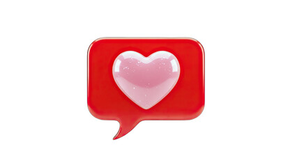 3D Heart in a Speech Bubble on White Background
