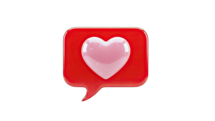 3D Heart in a Speech Bubble on White Background