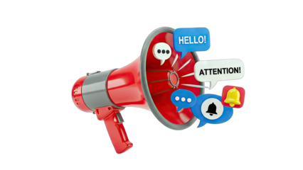 Megaphone Announcing Notifications and Alerts on White Background