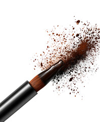 Brush spreads brown powder, shimmering. Dark backdrop