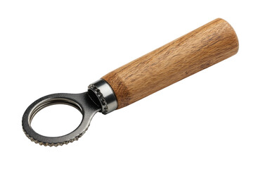 Wooden-handled tool, metal ring for opening