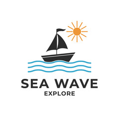 bot sea wave ship logo design creative idea