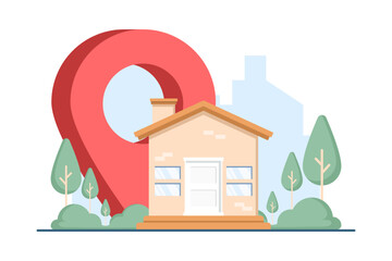 Illustration showing a house icon and location marker, representing home delivery, package tracking, and location-based logistics concepts for businesses.
