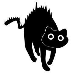Black cat depicted in an arched , spooked. 