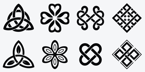 Endless knot cultural buddhist symbol, featuring sacred intertwined lines, celtic-style patterns, and medieval ornamental design elements suitable for spiritual art, traditional decorations,